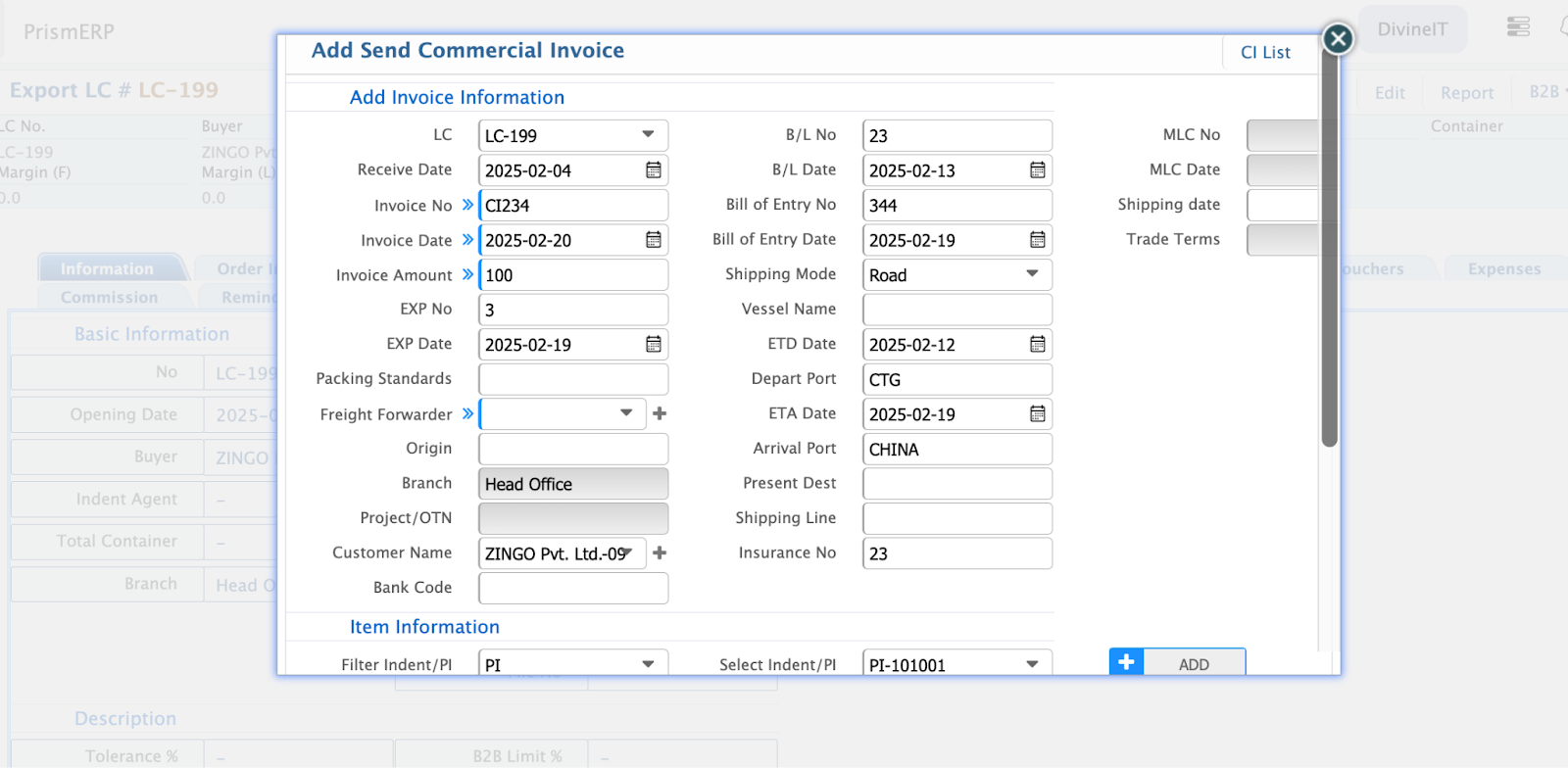 Add Commercial Invoice